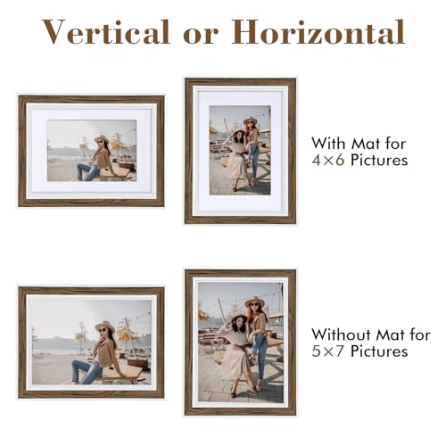 Daofary 8x10 Picture Frame Set of 6, Rustic Farmhouse Photo Frame, Display 5x7 with Mat or 8x10 Without Mat for Decorative on Wall Hanging and Tabletop Placement - size: 8 x 10