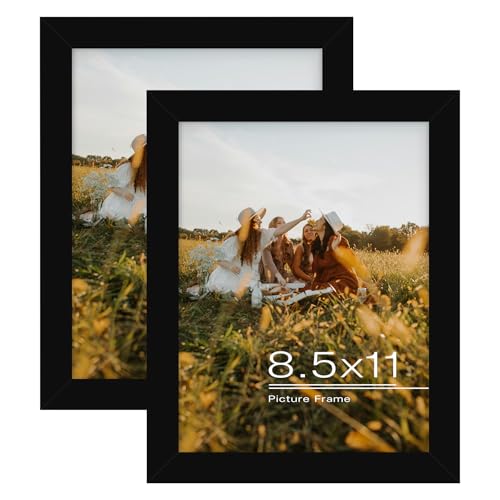 Frametory 8.5x11 Picture Frame Black,Solid Wood&Tempered Glass,Fit 8.5x11 - size: 8.5x11 (2 Pack)
