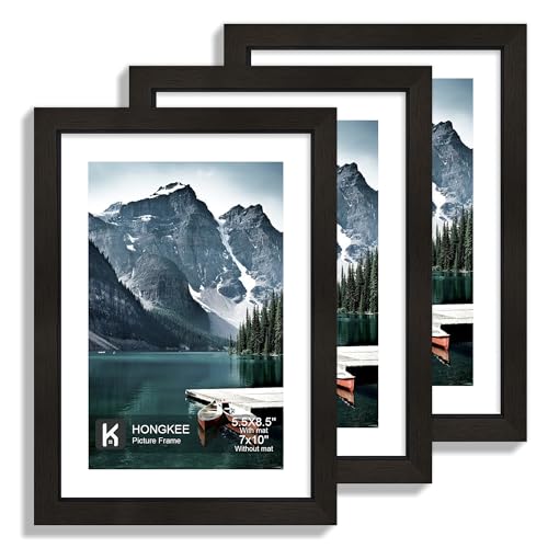 Hongkee 7x10 Frame with Real Glass - Display 5.5 x 8.5 Diploma Frame with Mat or 7 x 10 without Mat, Photo Frame for Wall or Table Top Display(Black, 3 Pack) - color: Black, size: 7x10 in