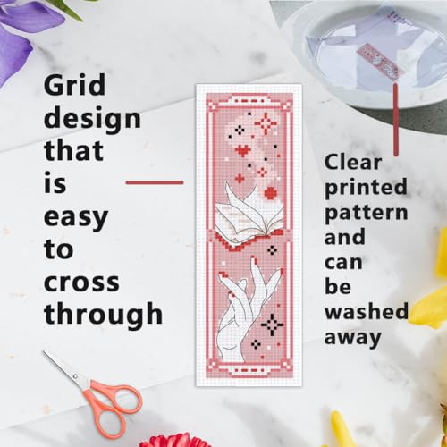 INFUNLY 6pcs Books Cross Stitch Bookmark Kit for Beginners DIY Butterfly Flower Stamped Embroidery Bookmark Kits Moon Bird Needlepoint Kit with Instruction Easy Cross Stitch Set for Book Lovers Reader - style: Dreamy Books