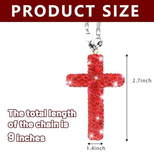Bling Car Rear View Mirror Accessories Hanging Pendant,Cross Crystal Rhinestone For Car Mirror Hanging,Double-Sided Cross Diamond Religious,Interior Men Women Car Accessories - color: Red
