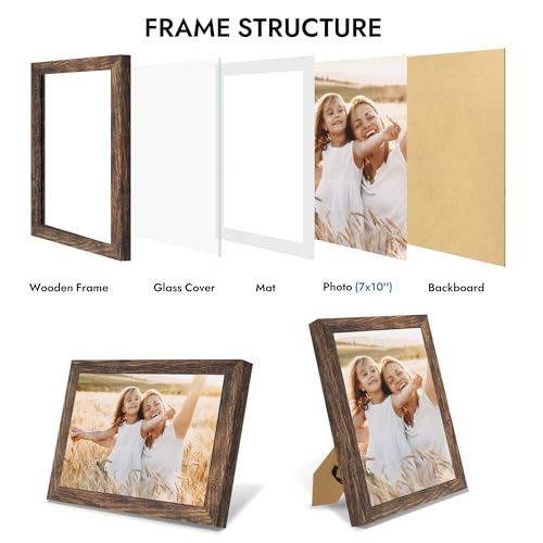 Hongkee 7x10 Picture Frame with Real Glass Wood Frame(Rustic Brown, 1 Pack) - color: Rustic Brown, size: 7X10 in