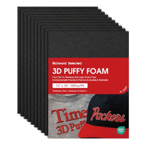 Poolin 3D Puff Embroidery Foam 3mm, 12x16 Inch, 10 Sheets, Black - color: 12"X16"( 10PCS Black)