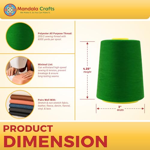 Mandala Crafts 20S/2 Dark Green Polyester 4 Pack of Serger Threads Cones - color: Dark Green, size: Pack of 4 20S/2 24000 YDs