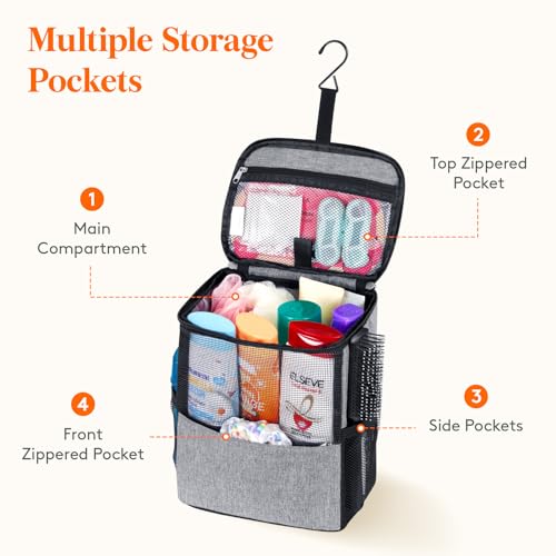 Lifewit Mesh Shower Caddy Bag, Hanging Shower Organizer, Medium, Grey - color: Grey, size: M(8.3"L x 5.9"W x 9.8"H)