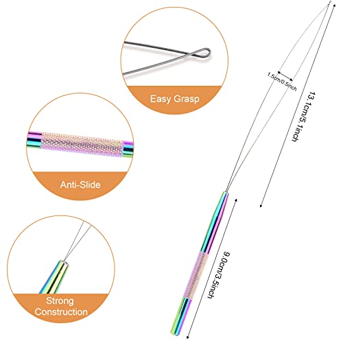 NEWISHTOOL Stainless Steel Hair Extension Loop Needle Threader Wire Pulling Hook Tool and Bead Device Tool, Micro Link Tool Loop Threader for Hair, Silicone Beads, Feather Extensions Supplies, Pack 3 - color: Rainbow, size: Bead Device Tool