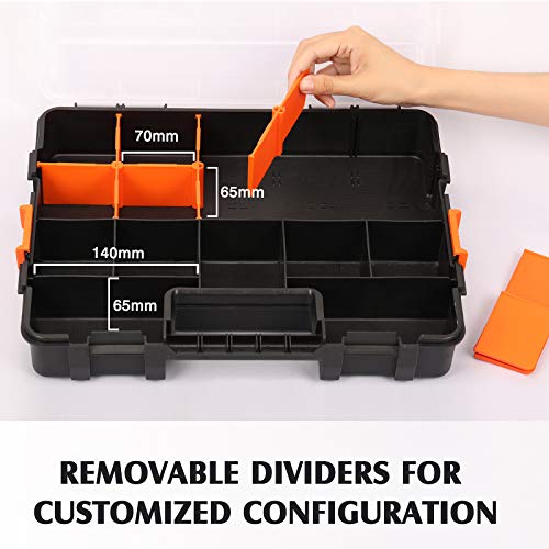 MIXPOWER 15-inch 2pcs Toolbox Organizer Sets, 20 Removable Dividers, Durable Plastic Box, Excellent for Screws, Nuts, Small Parts, 34-Compartment Black/Orange 2 Pieces Set (Pack of 2) - size: Black/Orange (Pack of 2)
