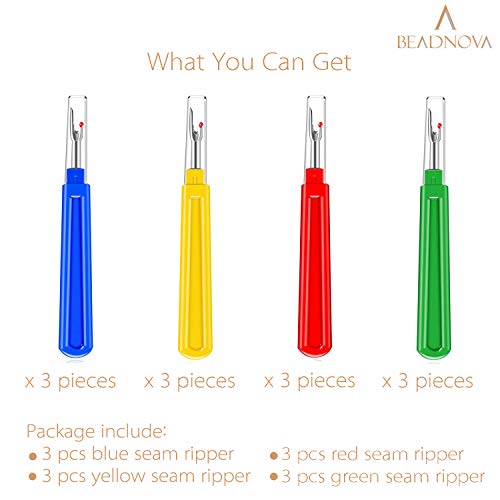 BEADNOVA Thread Cutter 12pcs Thread Remover Big Stitch Eraser Seam Rippers for Embroidery Crafting Stitch Removing (4 Colors) - color: 12pcs