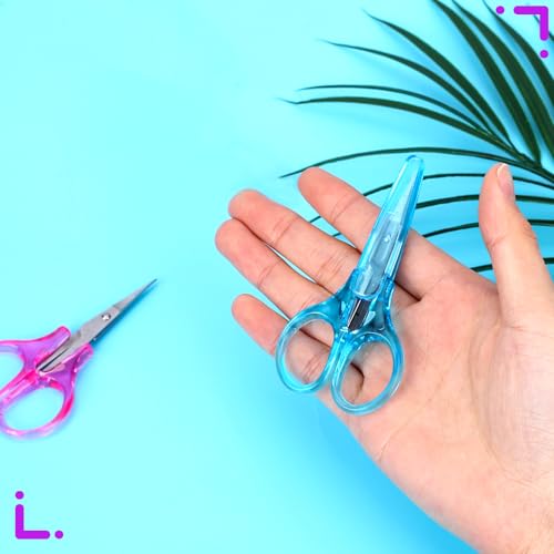 2Pcs Small Scissors - All Purpose Craft Scissors with Protective Cover, Precision Straight Fine Tips for Paper Cutting, Scrapbooking - color: Pink,blue