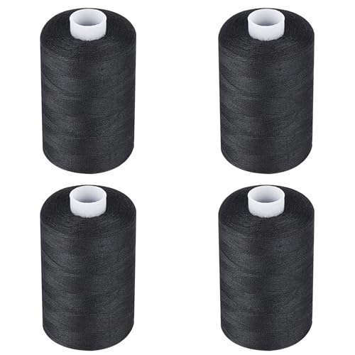 Simthread All Purpose Sewing Thread, 4 Spools Each 1000 Yards of Polyester Threads for Sewing Machine, Sewing Machine Supplies for Beginners, Hand Stitching, Quilting, Serger (4 Black) - color: Black
