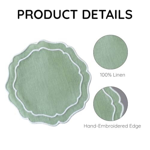 Linen Coasters for Drinks, Set of 6, 6 inch, Kiwi - color: 1257 - Kiwi, size: 6 inches