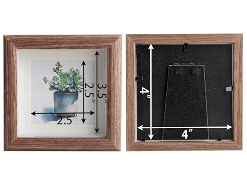 4X4 Wooden Picture Frame with 3x3 Mat, 4x4 Sqaure Picture Frame with Glass For Desktop Display - size: 4x4