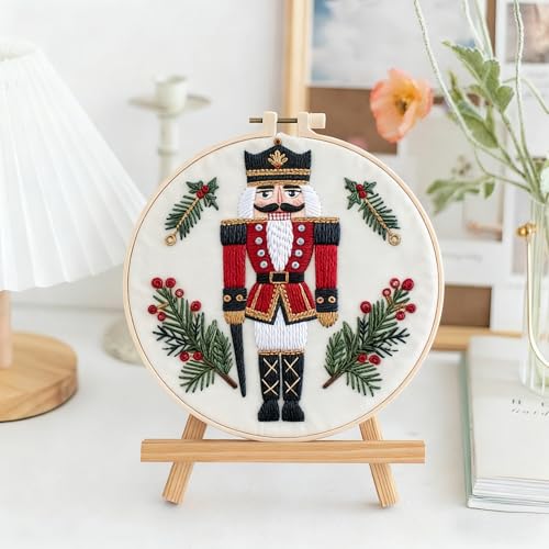 Christmas Embroidery Kit DIY Hand Embroidery Starter Cross Stitch Kits, Christmas Ornaments Embroidery with Stamped Pattern,Cotton,Threads,Needles,Instructions for Adults Beginners (Soldier) - color: Soldier