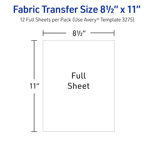 Avery Printable Heat Transfer Paper for Light Fabrics, 8.5" x 11", Inkjet Printer Compatible, 12 Sheets of Iron On Transfer Paper, Great for Custom Shirts, Uniforms, Gifts, and More (3275) - size: 8.5"x11", style: 12 transfers
