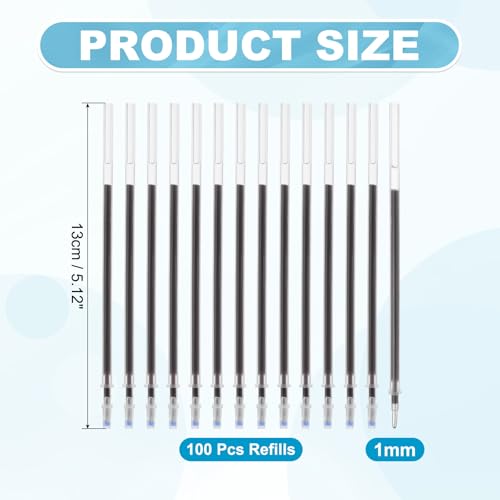 PATIKIL 100 Pcs Erasable Gel Pens Refills, 1mm Heat Erasable Pens Refills for Fabric Disappearing Ink Fabric Marking Pen for Sewing Quilting Writing, Black Ink