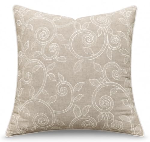 Scroll Vine Embroidered 18x18 Throw Pillow Cover, Natural - color: Natural-maurice Scroll, size: 18" x 18" (Pack of 1)