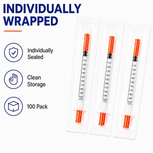 U-100 1 ml/cc 30g 5/16 inch Seringe, Individual,100 Pack - size: 1ml-30G-5/16-100-Orange