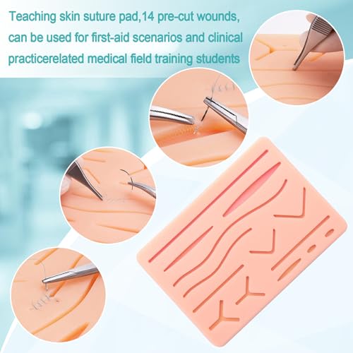Suture Practice Kit for Medical Students, Large Silicone Pad 14 Pre-Cut Wounds, Supplies for Vet/Nursing Students Practice Wound Closure Stitches Practice Kit De Sutura. 28 PCS - style: Anatomical Assembly