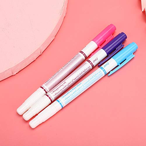 HEEPDD 3Pcs Fabric Marking Pen, Water Erasable Pen Double Head Heat Erasable Fabric Marking Pens DIY Cloth Sewing Accessories