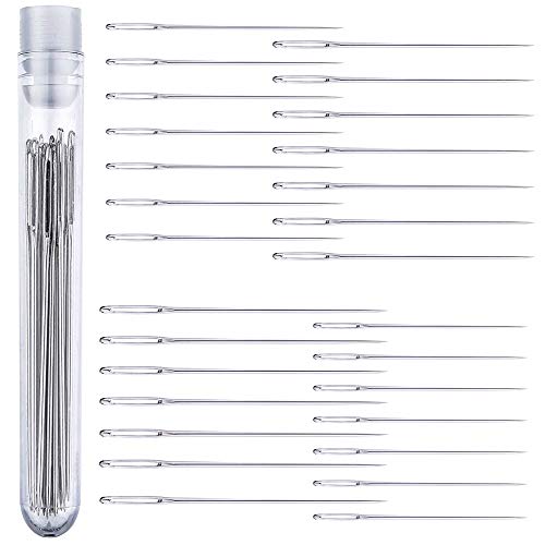 Big Eye Embroidery Needles for Hand Sewing - Four Sizes Set of 28 Large Eye Sewing Needles in Storage Tube