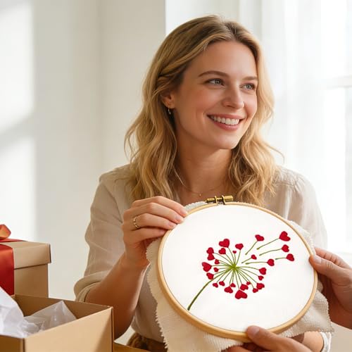 Lover Valentine's Embroidery Kits for Beginners Adults, Heart Shaped Hand Embroidery Kits, Cross Stitch Kits for Adult Anniversary Valentine's Gifts, Entire Set of Embroidery Supplies & Video Tutorial - color: H2063, size: 8Inch