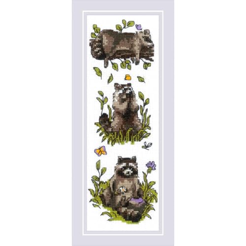 RIOLIS 2223 Three Raccoons Counted Cross Stitch Kit 3.25 x 9.5 in - style: Three Raccoons 2223
