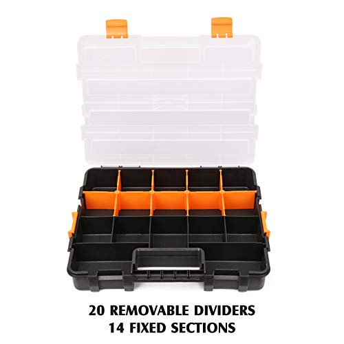 MIXPOWER 15-inch 2pcs Toolbox Organizer Sets, 20 Removable Dividers, Durable Plastic Box, Excellent for Screws, Nuts, Small Parts, 34-Compartment Black/Orange 2 Pieces Set (Pack of 2) - size: Black/Orange (Pack of 2)