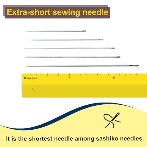 MISUYA CHUBE Sashiko Needles Set of 5, Japanese Embroidery Hand Sewing Needles, Large Eye, Durable Steel, Smooth Stitching, Made in Japan (Assorted) - size: Assorted