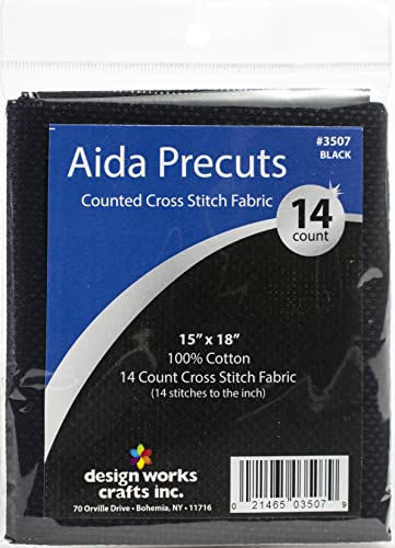 14 Count Aida Fabric Pre-Cut for Counted Cross Stitch - Black - size: 15" x 18"