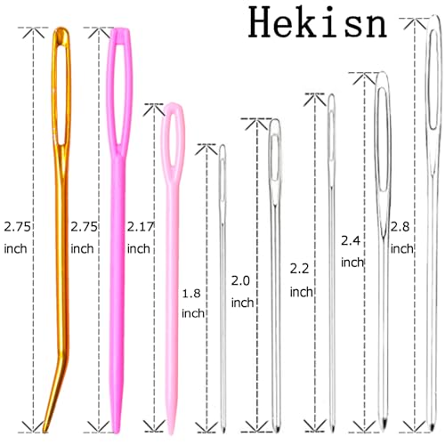 Hekisn 25Pcs Large Eye Blunt Yarn Needles Kit, Assorted Sizes Bent Tapestry Darning Needle & Stitch Markers & Threaders for Knitting, Crochet (White) - color: White