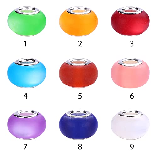 100 Pieces 14mm European Large Hole Spacer Beads Mix Color with Silver Brass Cores Assortments Charm Lampwork Beads Supplies for Necklace Bracelets Jewelry Making (Frosted cat Eye) - color: Frosted cat eye