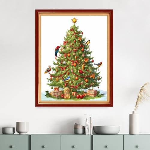 Dimensean Stamped Cross Stitch Kits Full Range of Embroidery Patterns Starter Kits for Beginners Adult DIY Cross Stitches Needlepoint Kits 11CT-Christmas Tree Bird 16x20 inch - color: Craftpattern39