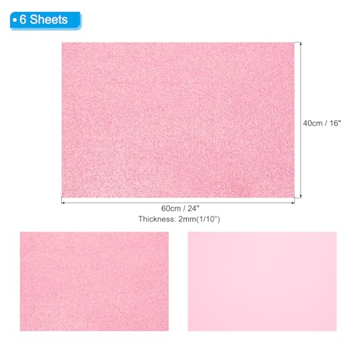 PATIKIL 2mm(1/10") Thick Non Adhesive Glitter Foam Sheet 16x24inch(40x60cm) Pink, EVA Shiny Foam Board for Craft, 6 Pcs - color: Pink