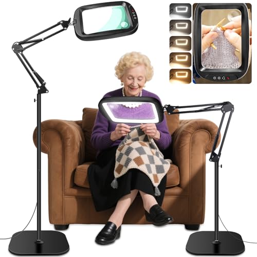 30X 10X Extra Large Floor Magnifying Glass with Light and Stand - color: Black