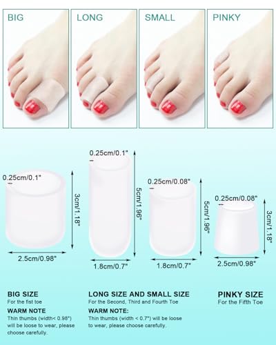 16 Pack Silicone Toe Sleeves Gel Toe Protectors, Clear, Multi-Size