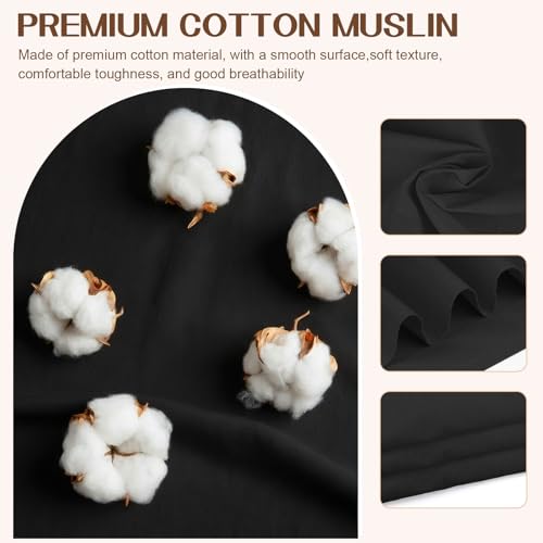 Cotton Muslin Fabric, 59 Inch X 1.9 Yards Black Fabric By the Yard - color: Black