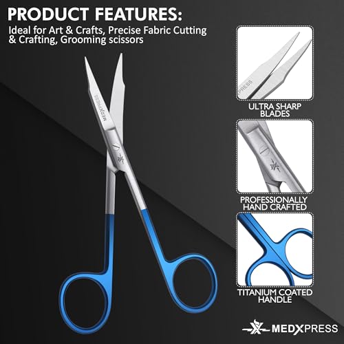 Blue Handle Premium Embroidery Scissors Curved for Art & Craft Hydroponic Scissors With Heavy-Duty Grooming Scissors for Precise Cutting & Crafting Sewing Applique Scissor.