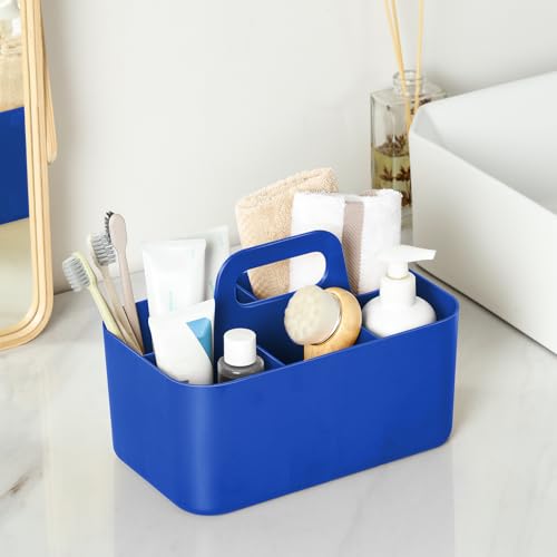 Multiuse Caddy Organizer with Handle, Portable Plastic Tote Bin - Art Craft, Stationary Pen Marker Crayons, Makeup Hair Supplies Storage - Bathroom, Classroom, Dorm, Office, Desk Holder - Dark Blue - color: Dark Blue