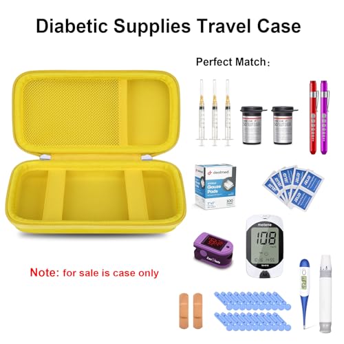 Elonbo Diabetic Supplies Travel Case for Glucose Meter Diabetes Testing Kit - color: Yellow+ Inside Yellow