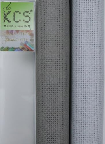 KCS 2 pc of 15" x 18"(38cmx45cm) 16 Count Cross Stitch Cotton Aida Cloth Needlework Fabric Box (Light Grey+Medium Grey,16CT) - color: Light Grey+medium Grey, size: 16CT