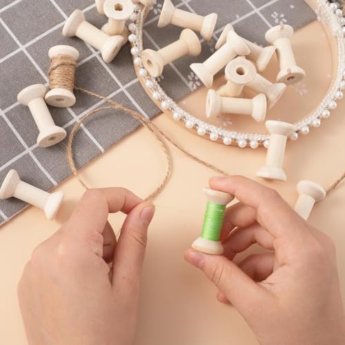 Pndeyo 8pcs Wooden Spools of Crafts, Empty Natural Wood Thread Spools, Unfinished Wooden Textile Bobbin for Organizing Cord Twine Ribbon Chains Elastic Threads - color: Wood Color, 8pcs-4cm