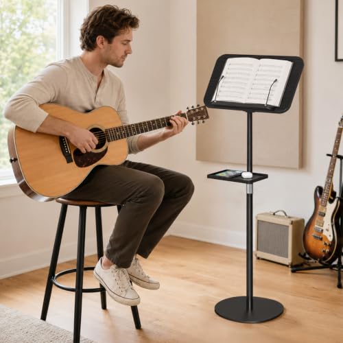 Snughome Floor Book Stand with Tray, Height Adjustment 21"-51", Black - color: Black