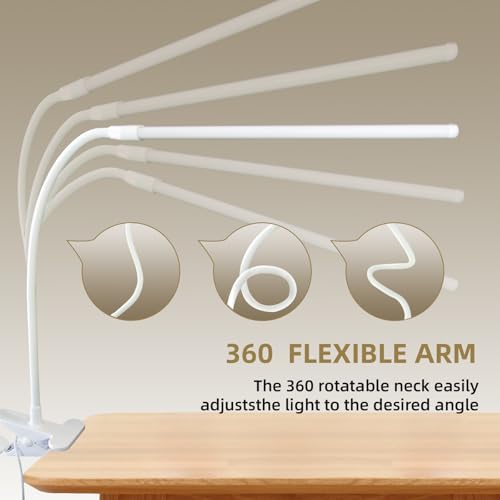 Clip on Desk Lamp, Flexible Arm, 14'' Light‑Bar Dimming Task Light, White