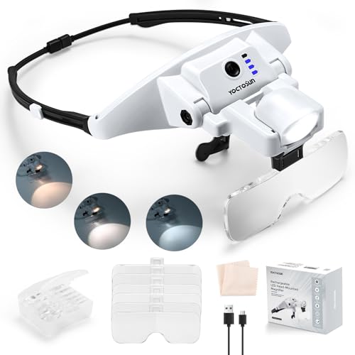 YOCTOSUN Magnifying Glass with Light, 1.0X–4.0X Headband Magnifier - color: Gray