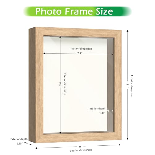 FrameWorks 8” x 10” Natural Oak Wooden Shadow Box Frame – Display Case with Soft Felt Back, Memory Box with Tempered Glass, Display Box with Elegant White Ball Push Pins, Wooden Flower Box - color: Natural Oak, size: 8"x10"