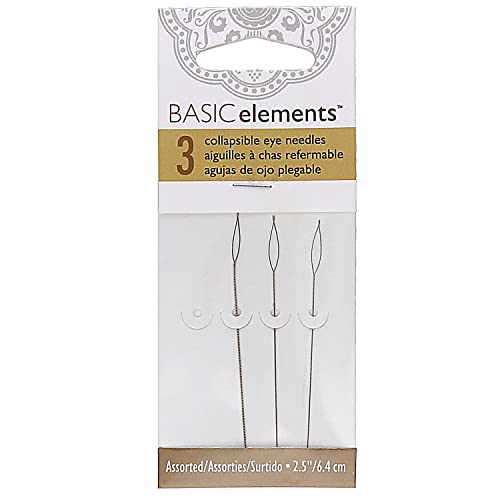 The Beadsmith Basic Elements Collapsible Eye Needles – 2.5 Inch Long – Flexible Twisted Wire – Large Eye, Easy to Thread – 3 Needles in Assorted Sizes - size: 2.5" Long - 3 Needles