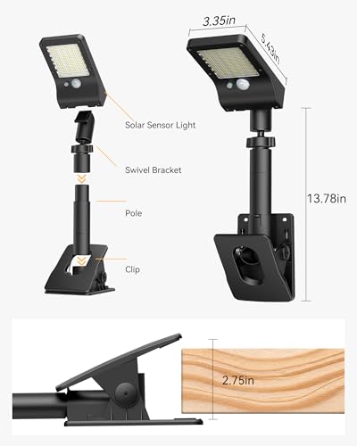 Clip On Solar Lights Outdoor, 350LM Solar Motion Sensor Clamp Light