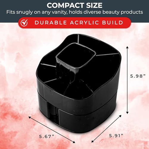 Masirs Small 360 Rotating Makeup Organizer, 5 Compartments, Square Black - color: Square Black