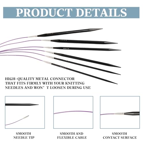 Interchangeable Circular Knitting Needles Set Aluminum 9 Sizes (3.0-6.0mm) Aluminum Circular Needles Kit with Cables, Tapestry Needles & Accessories Portable Craft Tools