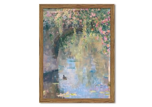 Framed Vintage Monet Canvas Wall Art, Floral Landscape Wall Decor Paintings, Country Nature Pictures Prints Aesthetic Home Decor for Living Room Bedroom Bathroom 16x24 inch - color: Bridge, size: 24"L x 16"W